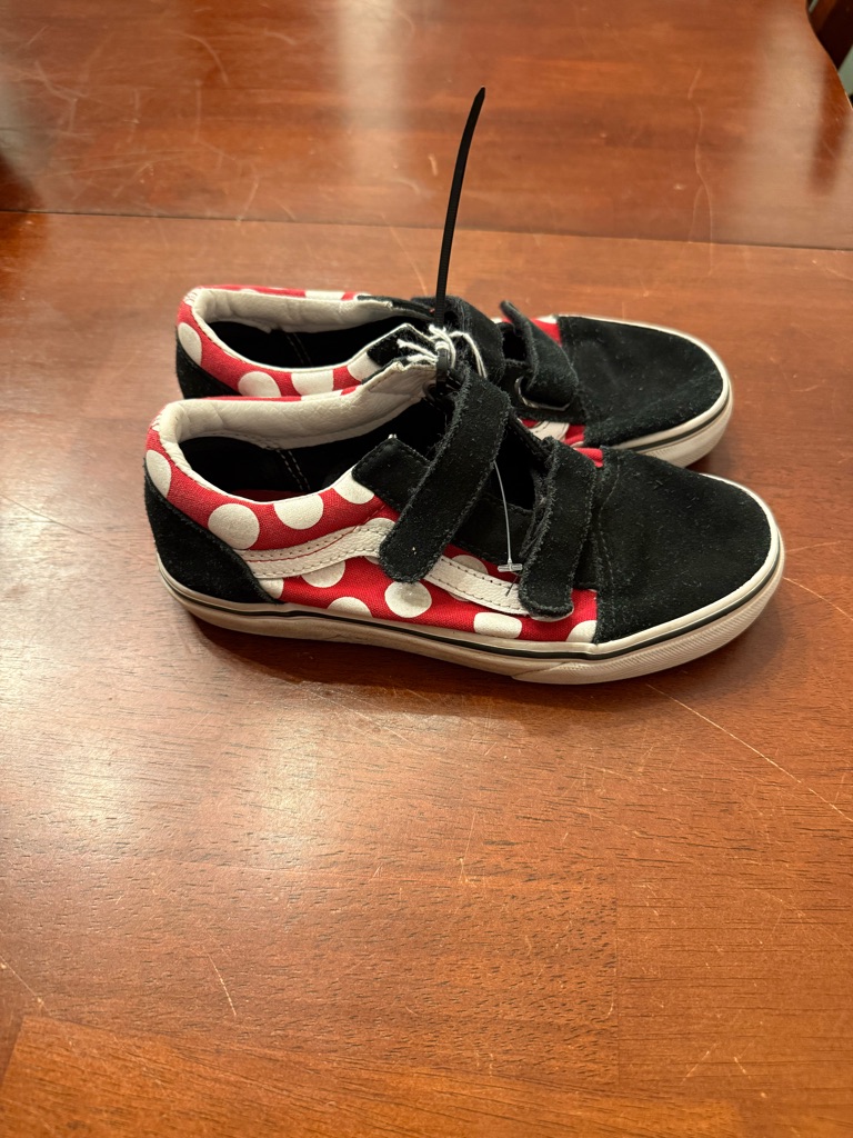 Vans Kids Black And Red Polka Dot Velcro Sneakers With Glitter Accent